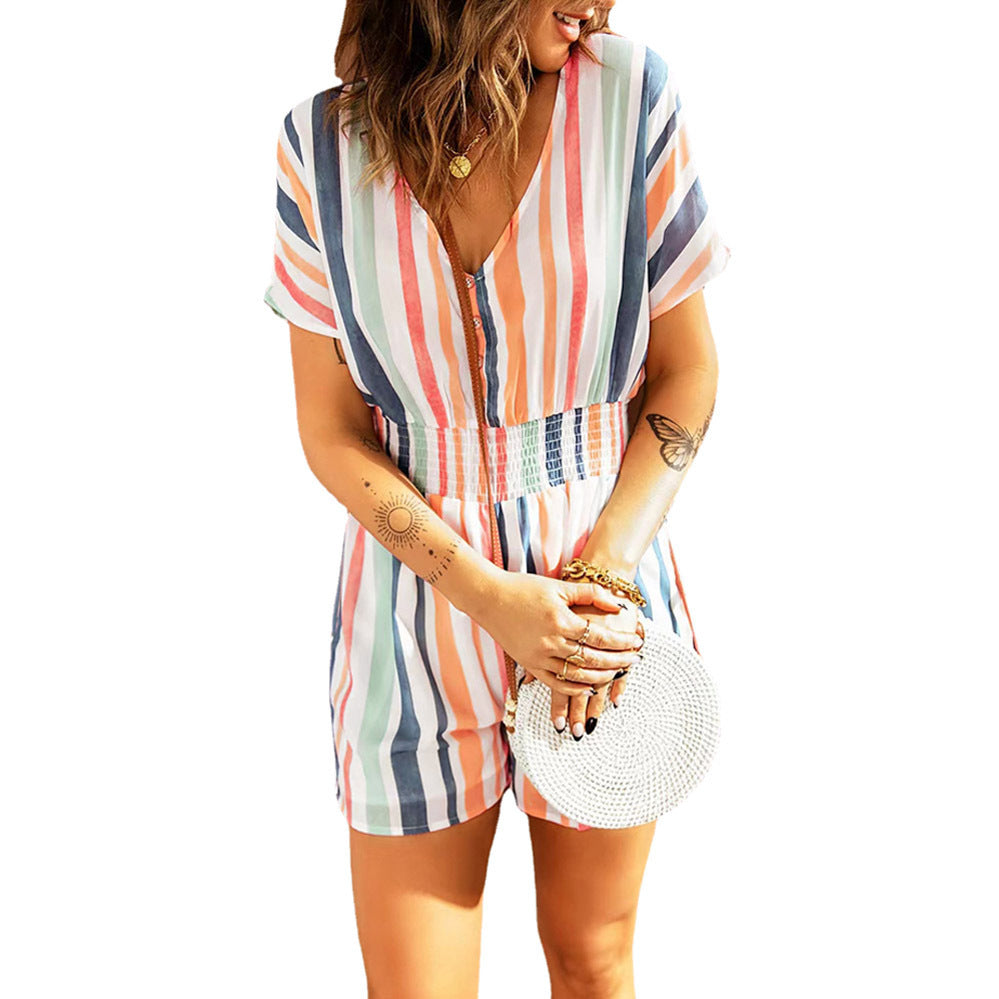 Striped V-Neck Playsuit