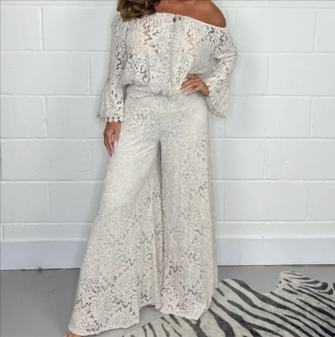 Chic Lace Top & Trousers Ensemble